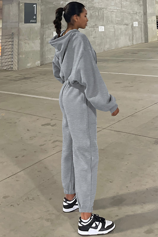 Gray Solid Drop Shoulder Hoodie and Joggers Activewear Set ClassiQ