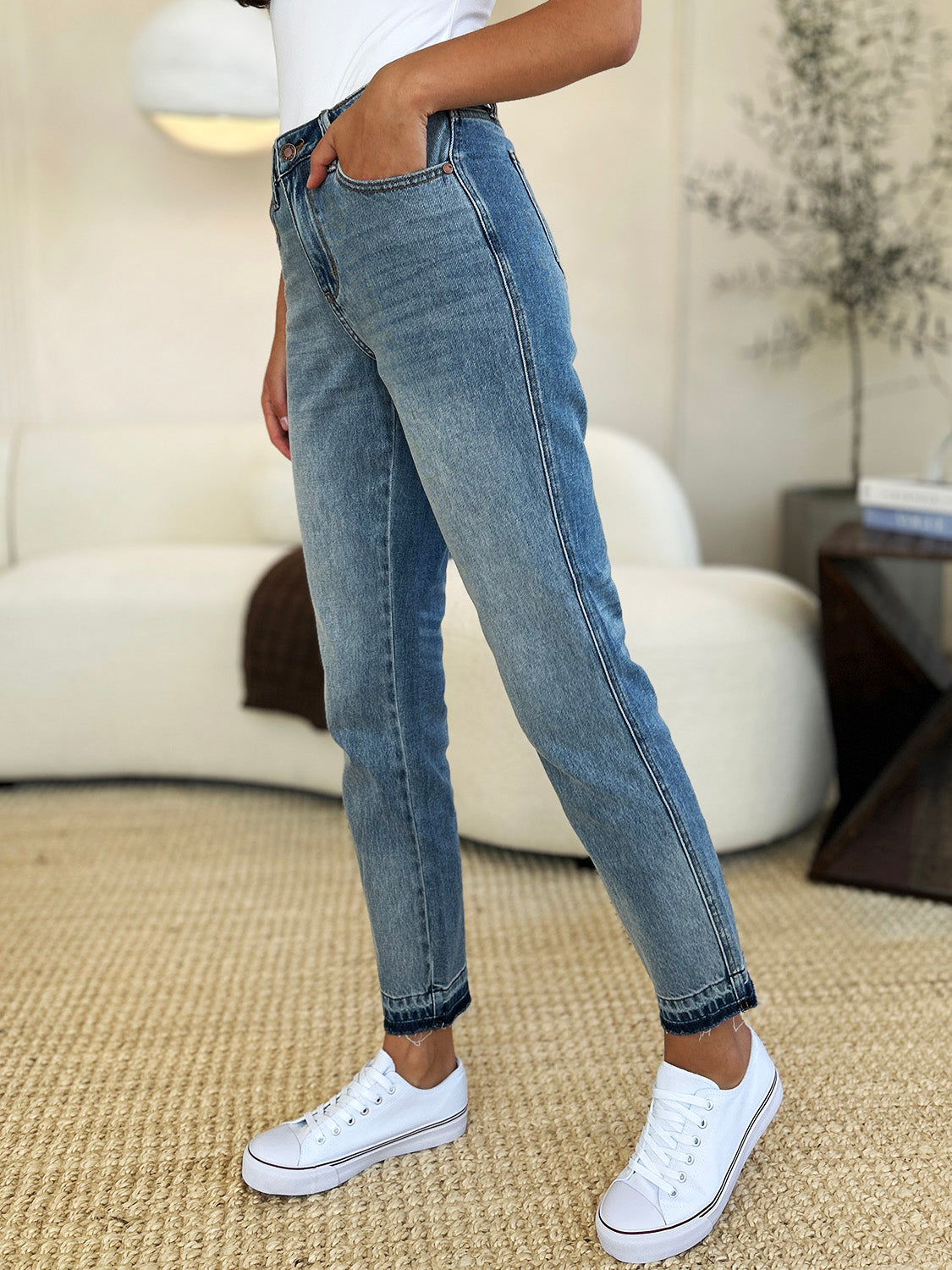 Judy Blue Full Size Mid Rise Rigid Magic Release Hem Jeans - Classique Collection