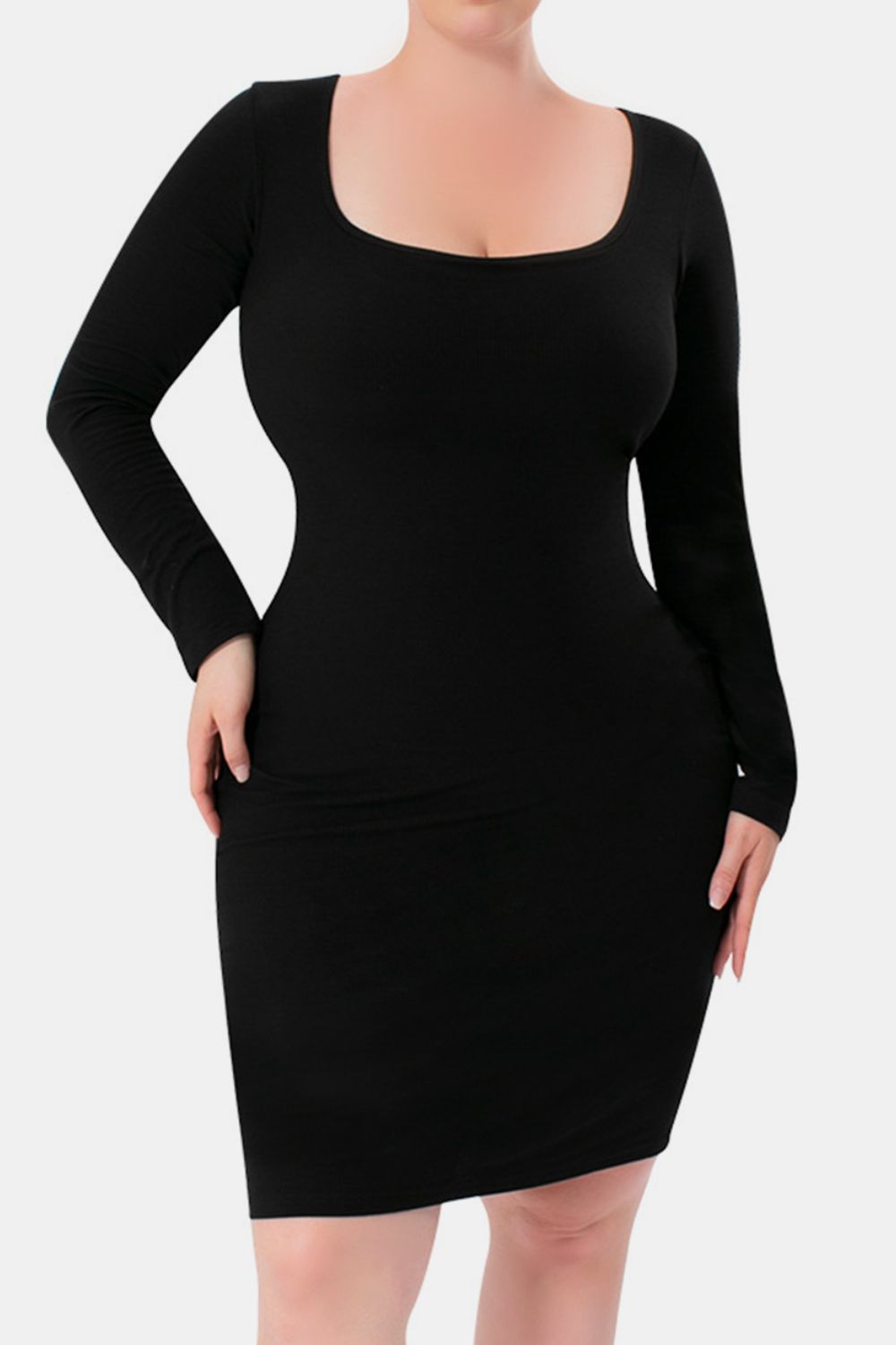 Basic Bae Full Size Built-In Shapewear Square Neck Long Sleeve Dress - Classique Collection