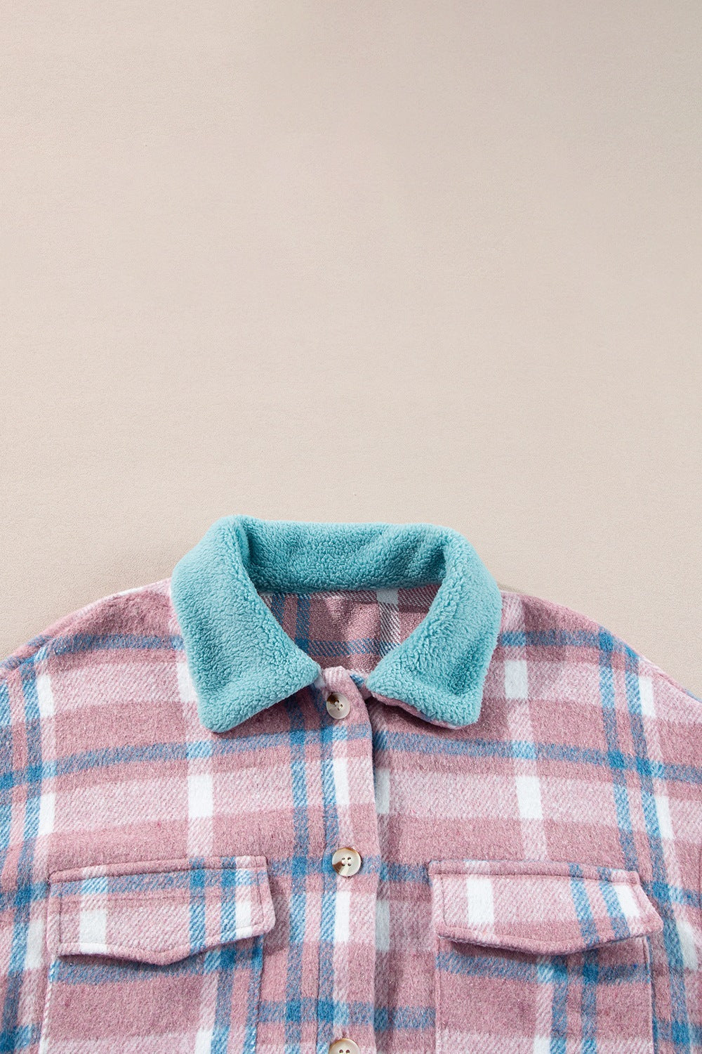 Plaid Collared Neck Flap Pockets Shacket - Classique Collection