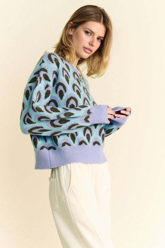 Davi & Dani Scale Jacquard Round Neck Drop Shoulder Sweater - Classique Collection