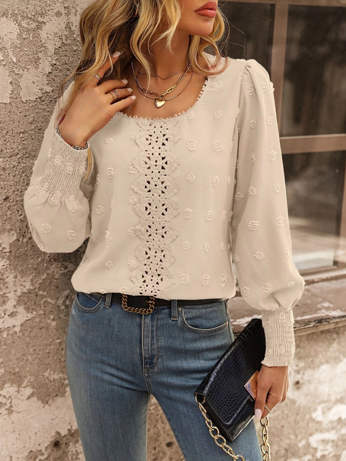 Swiss Dot Lace Detail Blouse - Classique Collection