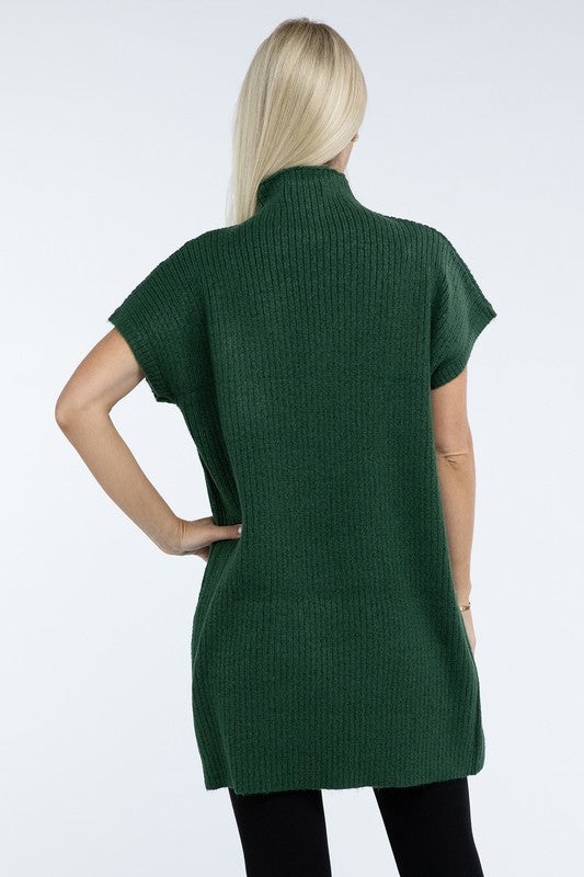 Mock Neck Short Sleeve Sweater Dress with Pocket - Classique Collection