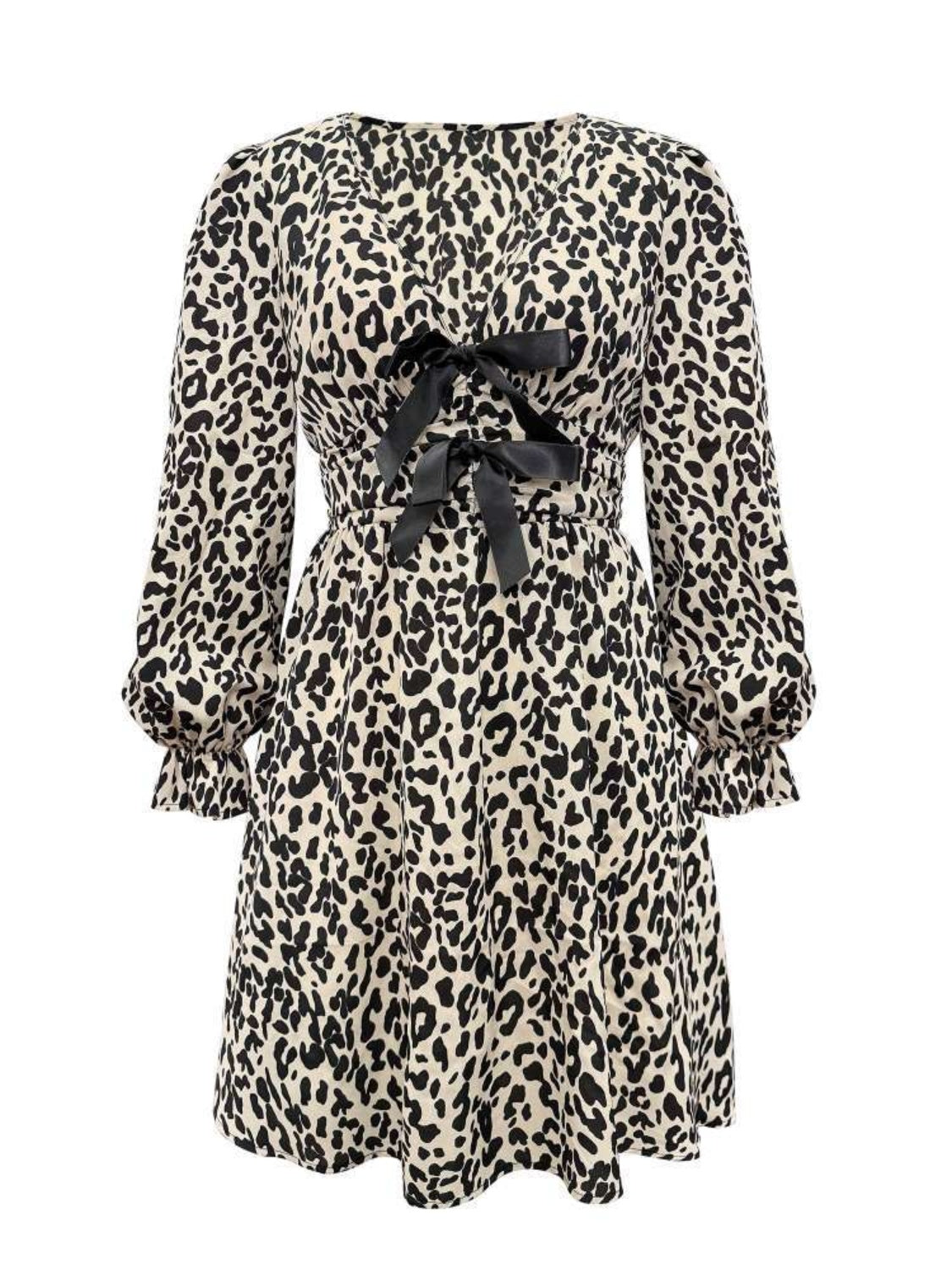 Leopard V-Neck Flounce Sleeve Dress - Classique Collection