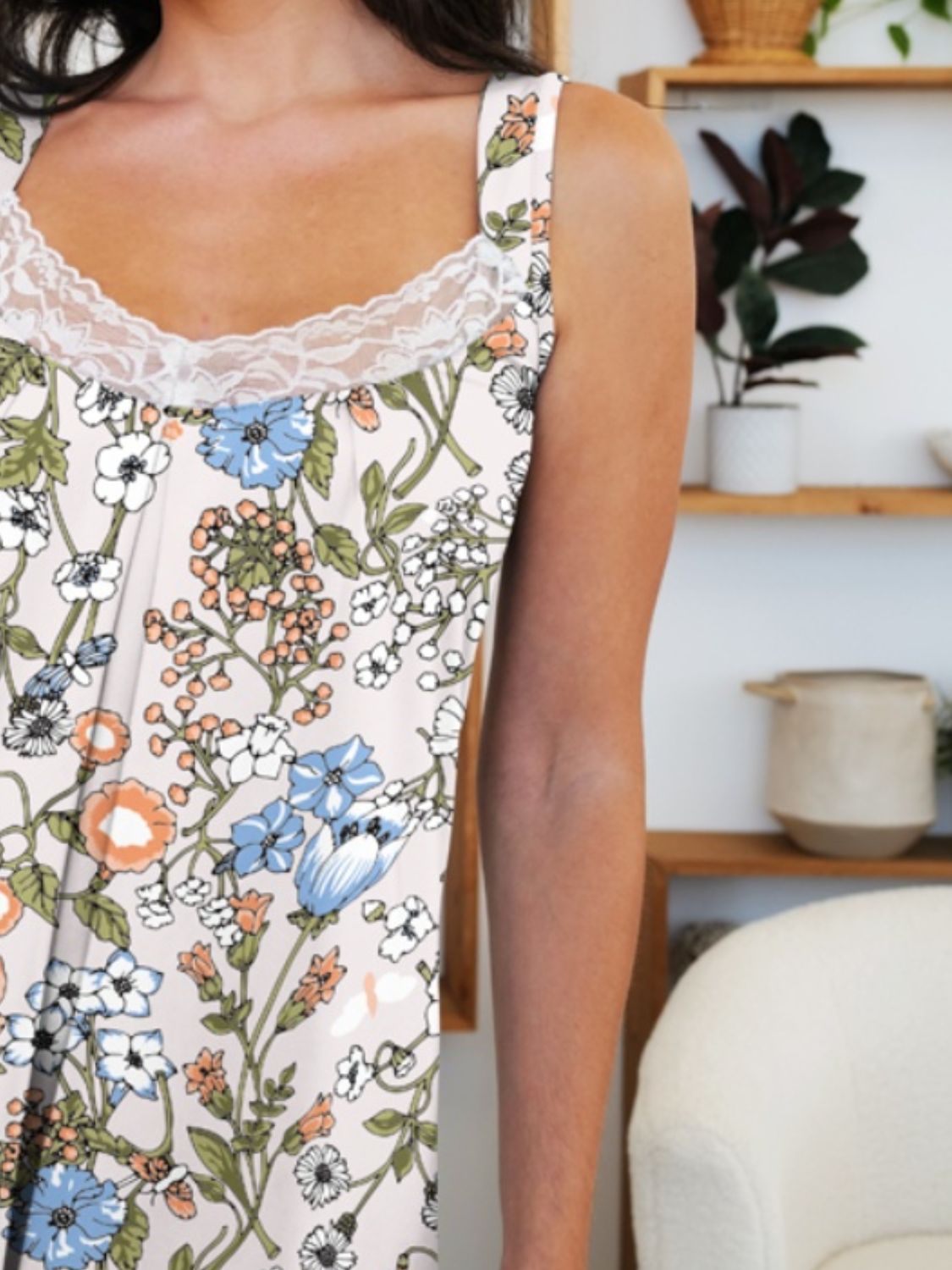 FAM-FAM Lace Detail Printed Wide Strap Mini Dress - Classique Collection