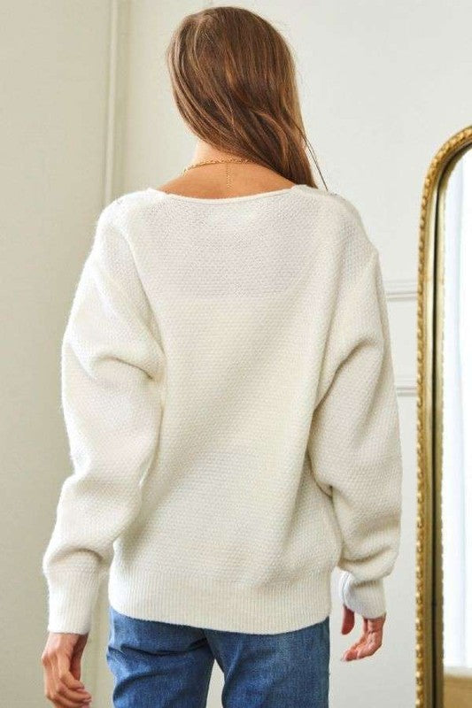 Davi & Dani Flower Embroidered Button Up Long Sleeve Cardigan - ClassiQ