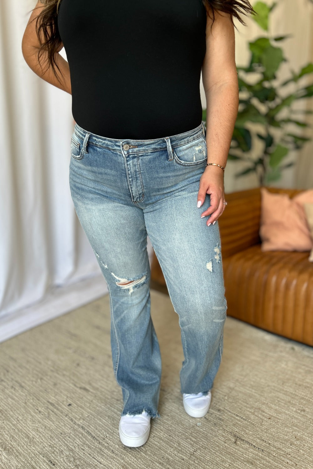 Judy Blue Full Size Medium Rise Tummy Control Destroy Flare - Classique Collection