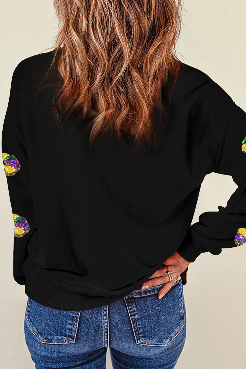Sequin Round Neck Long Sleeve Sweatshirt - Classique Collection