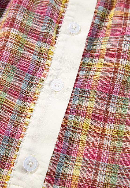 Mulit-Color Plaid Round Neck Long Sleeve Blouse - Classique Collection