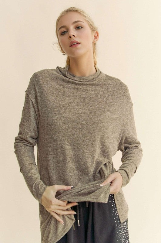 Davi & Dani Slit Mock Neck Long Sleeve Top - Classique Collection