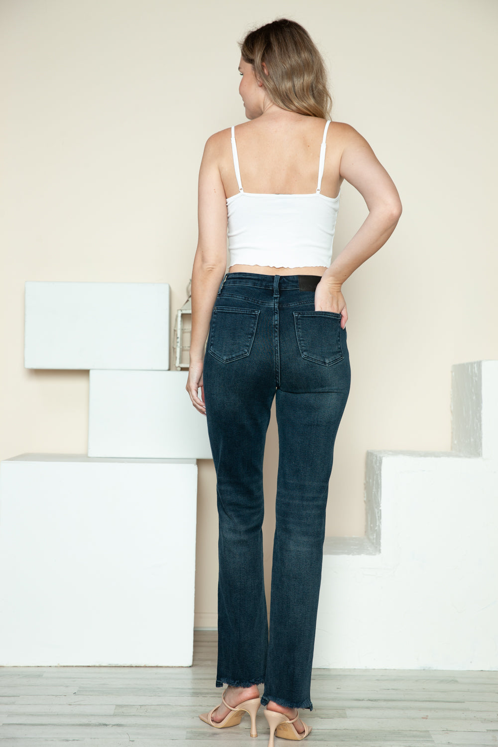 Judy Blue Full Size Button Fly Hem Destroy Straight Jeans - Classique Collection