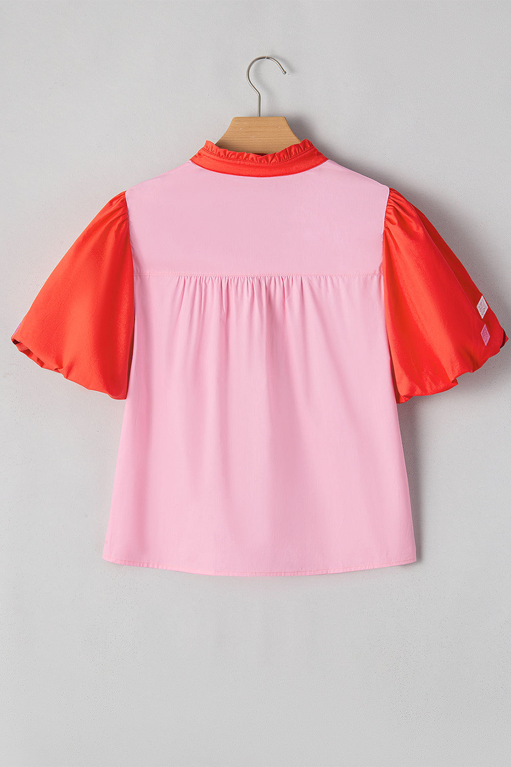 Embroidered Notched Short Sleeve Babydoll Blouse - Classique Collection