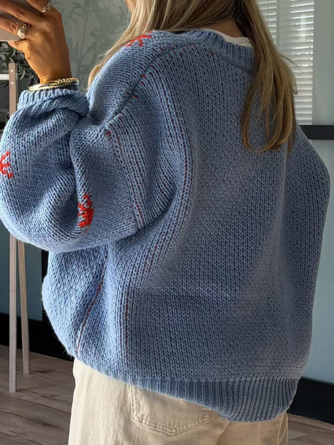 Boot Pattern Round Neck Dropped Shoulder Sweater - ClassiQ