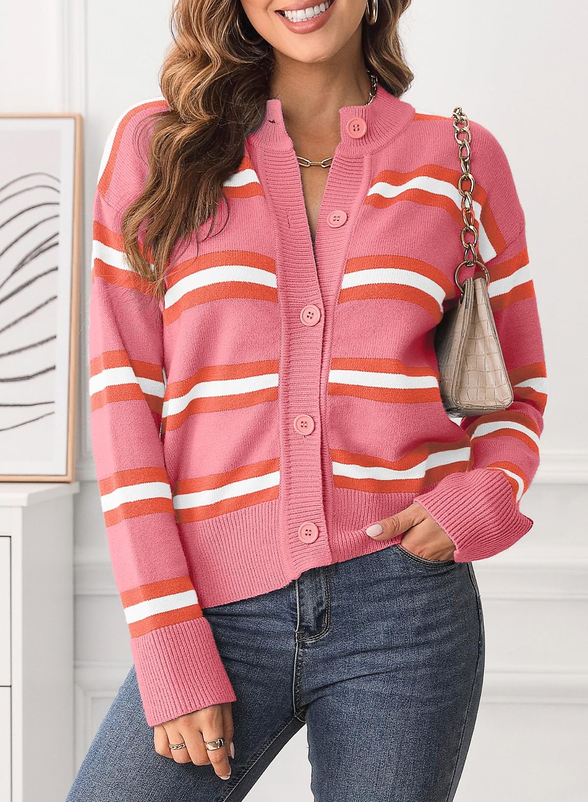 Striped Button Down Long Sleeve Cardigan - Classique Collection