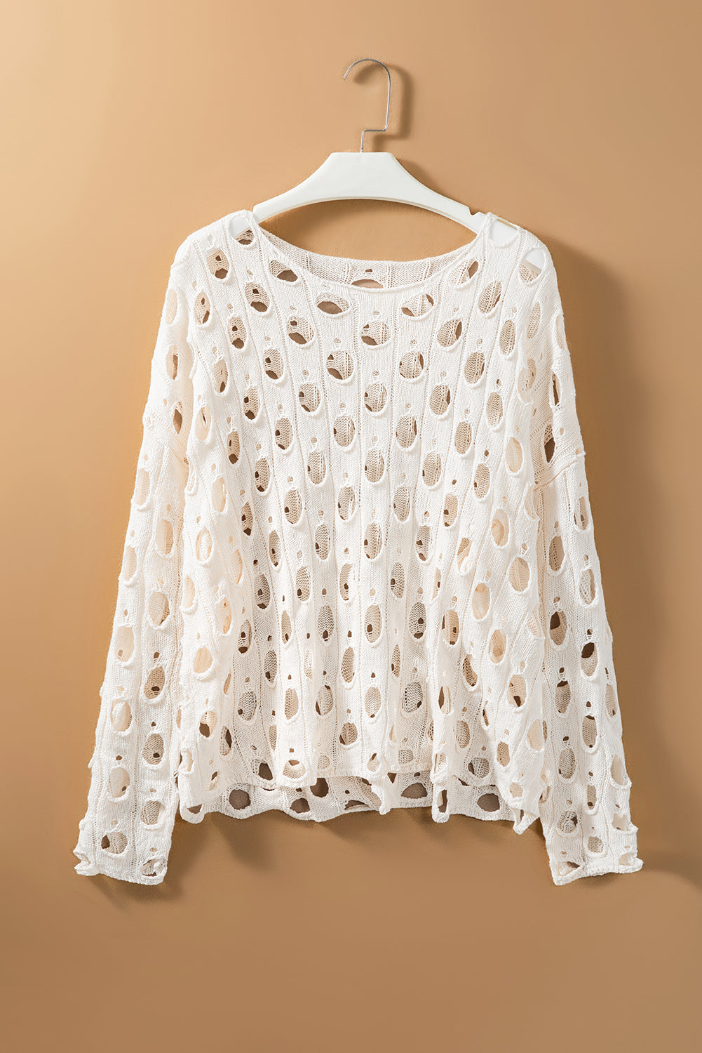 Cutout Round Neck Dropped Shoulder Knit Cover Up - Classique Collection