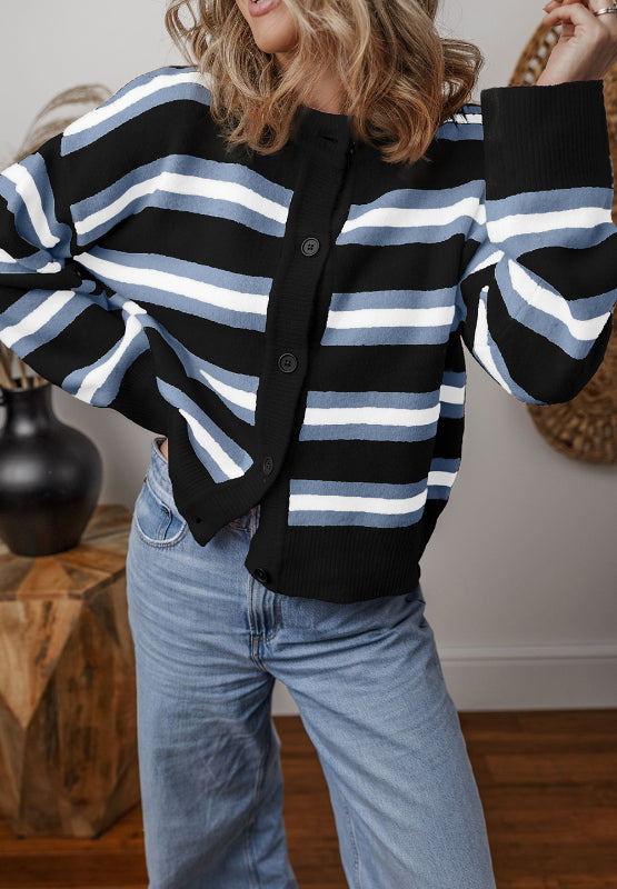 Striped Button Down Long Sleeve Cardigan - Classique Collection
