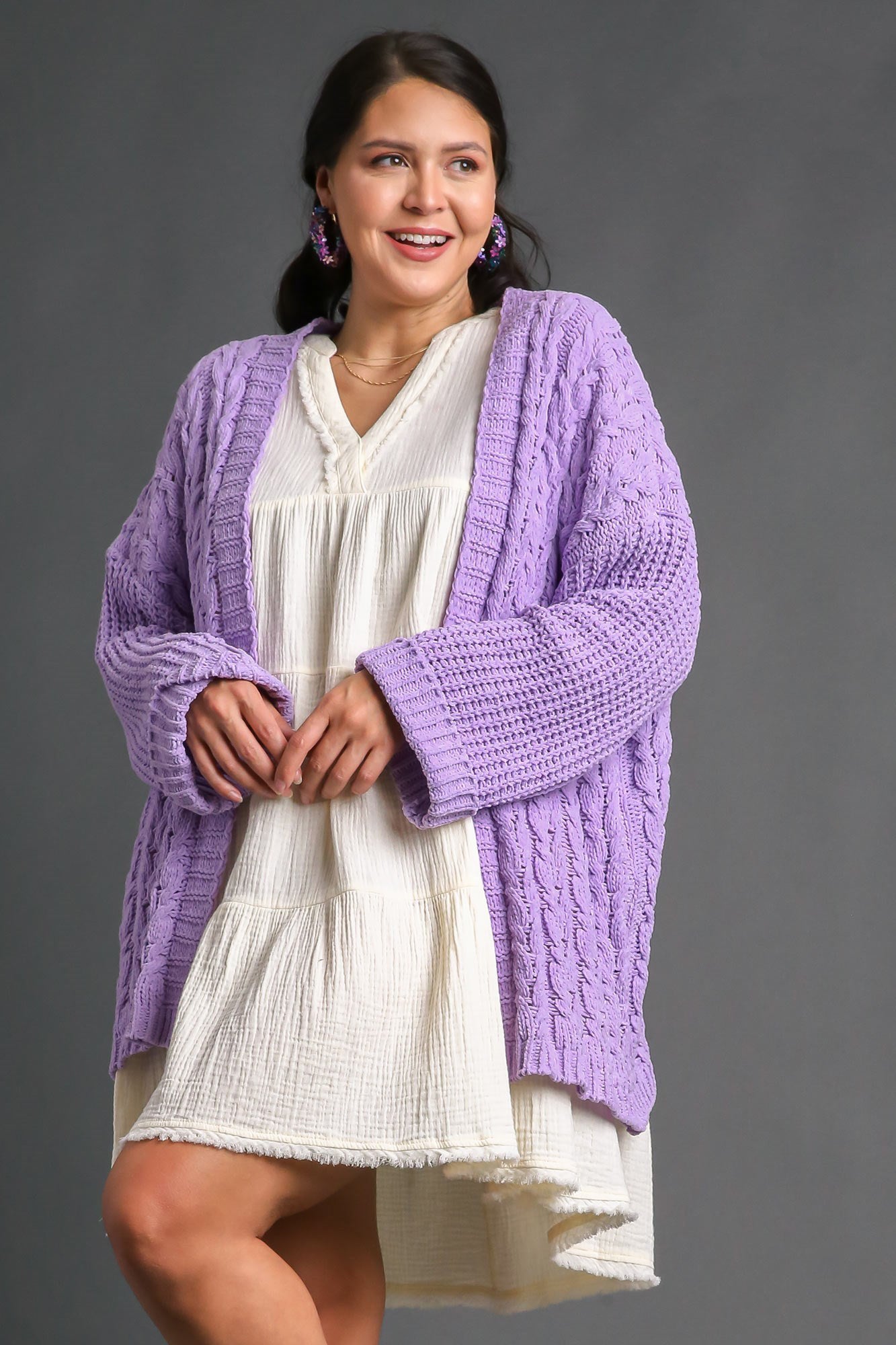 Umgee Full Size Cable Knit Open Front Long Sleeve Cardigan - Classique Collection