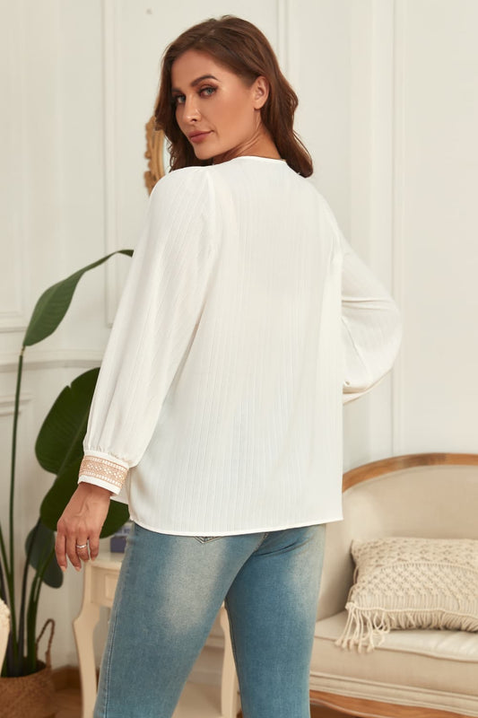 Honey Melo Apparel Plus Size V-Neck Puff Sleeve Blouse - ClassiQ