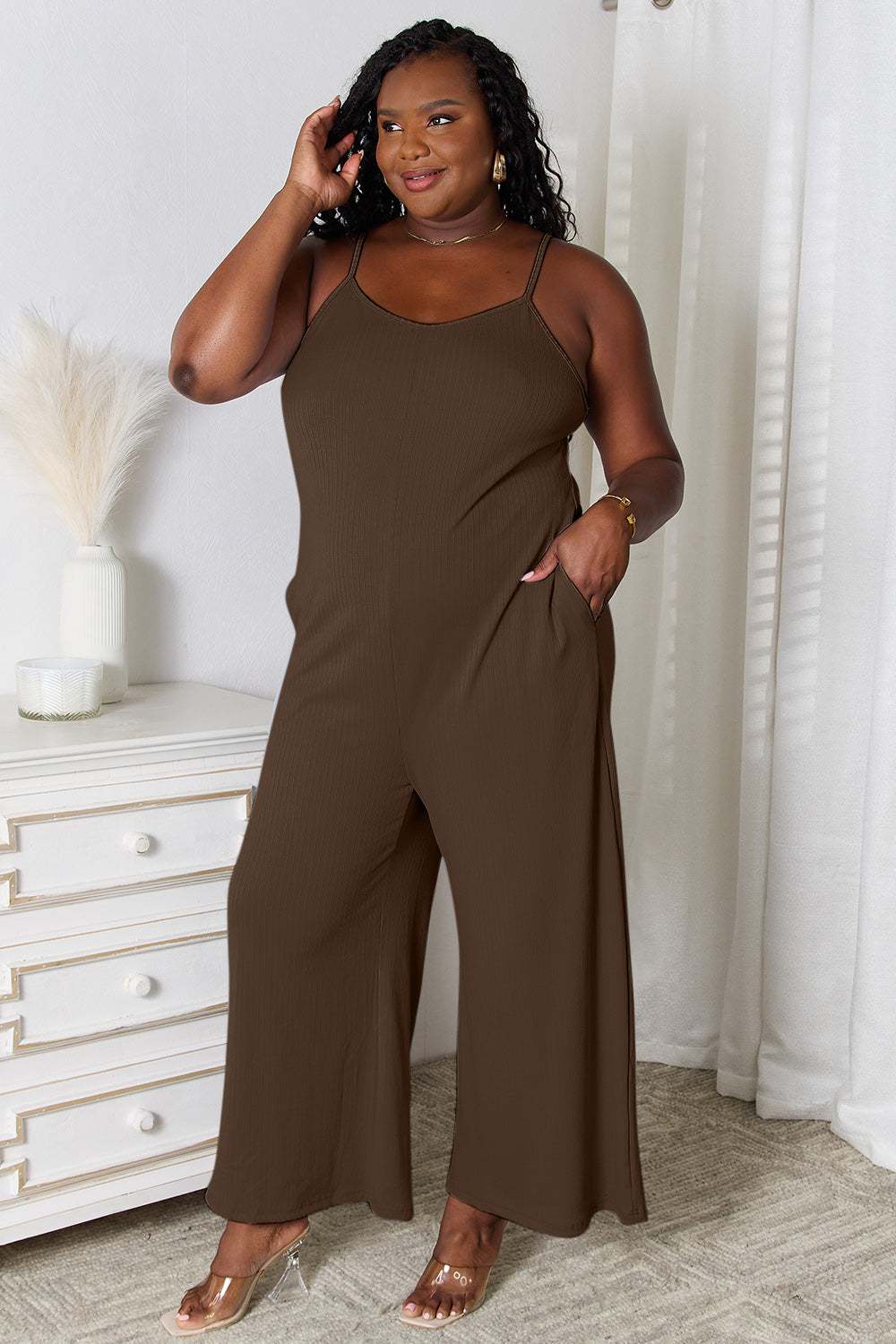 Basic Bae Full Size Spaghetti Strap V-Neck Jumpsuit - ClassiQ
