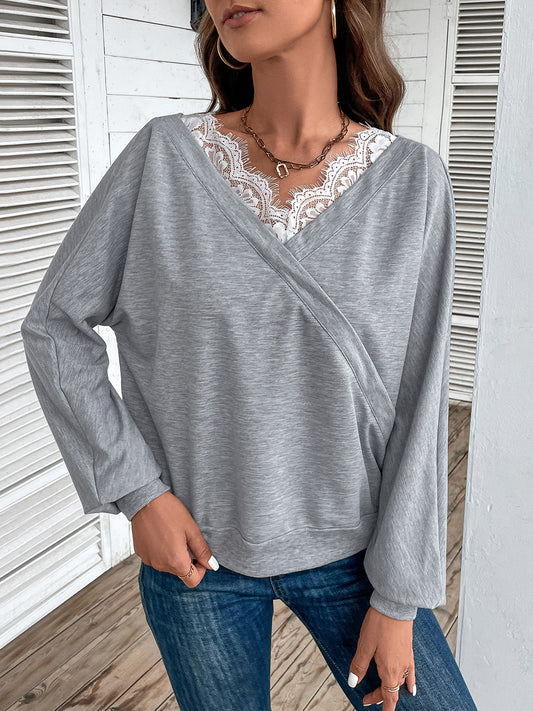 Perfee Lace Detail Long Sleeve Top - Classique Collection