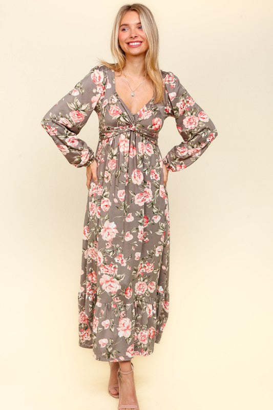 Haptics Twisted Detail Ruffled Hem Floral Dress with Side Pockets - Classique Collection