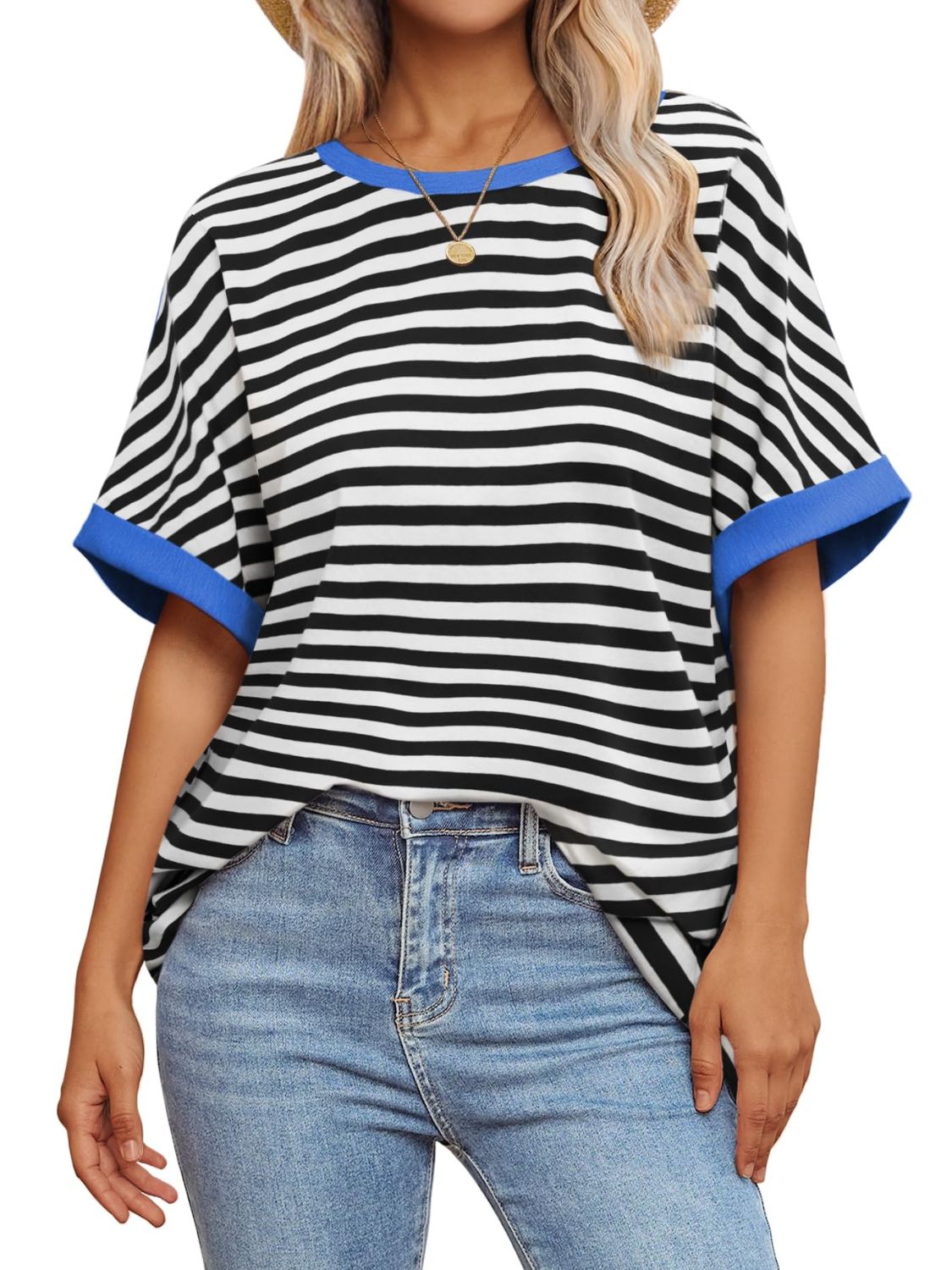 Contrast Striped Round Neck Half Sleeve T-Shirt - Classique Collection