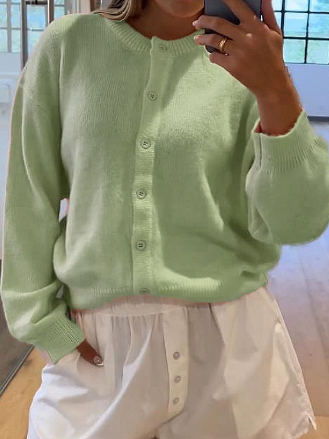 Button Down Long Sleeve Cardigan - ClassiQ