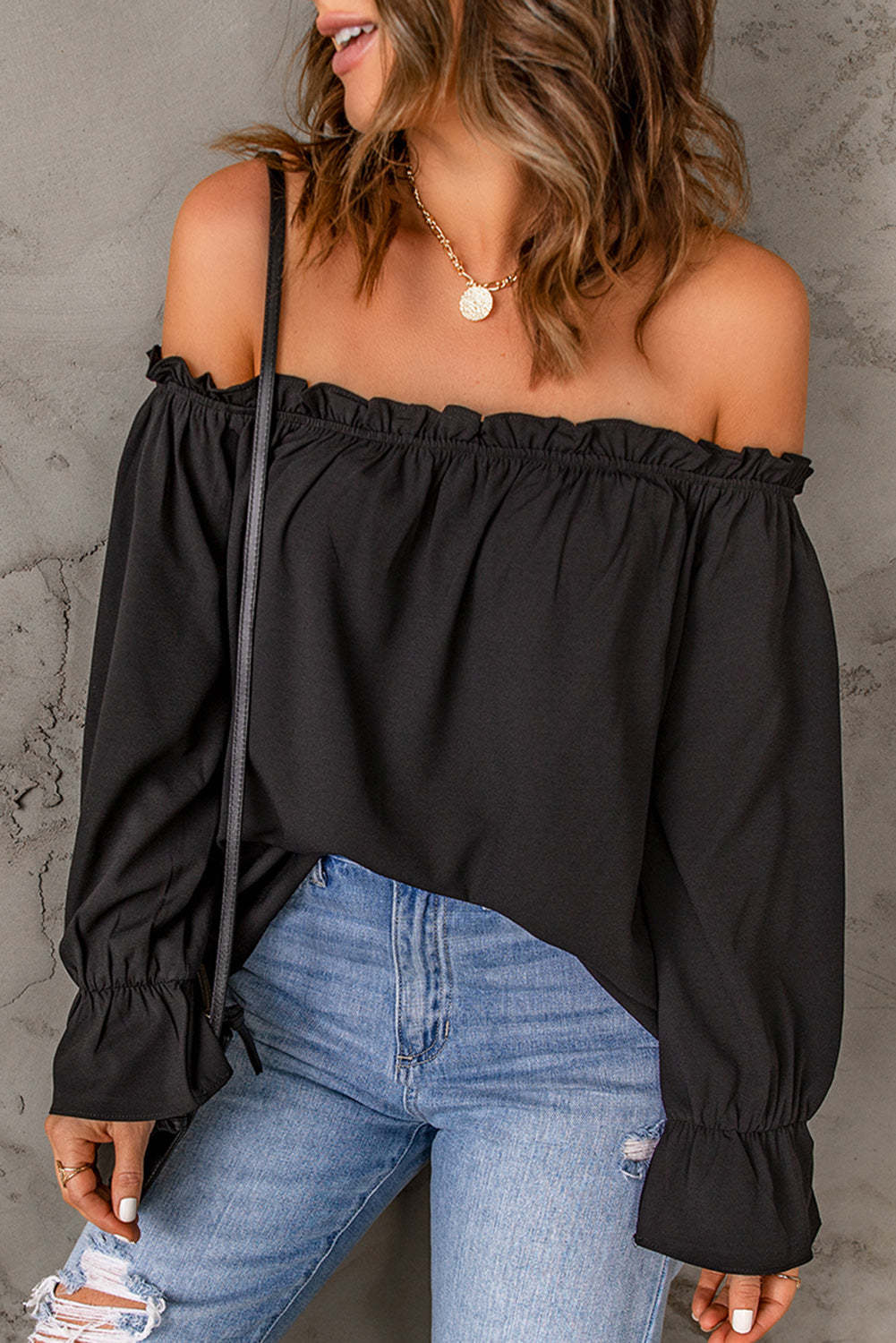 Off-Shoulder Flounce Sleeve Blouse - Classique Collection