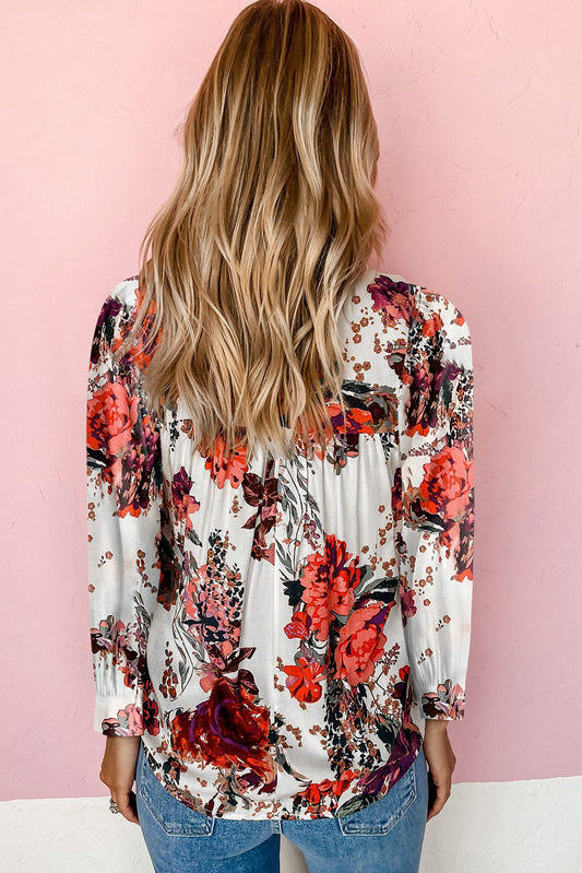 Floral Print Round Neck Long Sleeve Blouse - Classique Collection