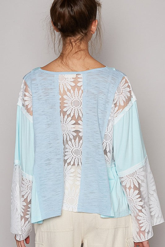 POL Lace Detail V-Neck Flare Sleeve Blouse - Classique Collection