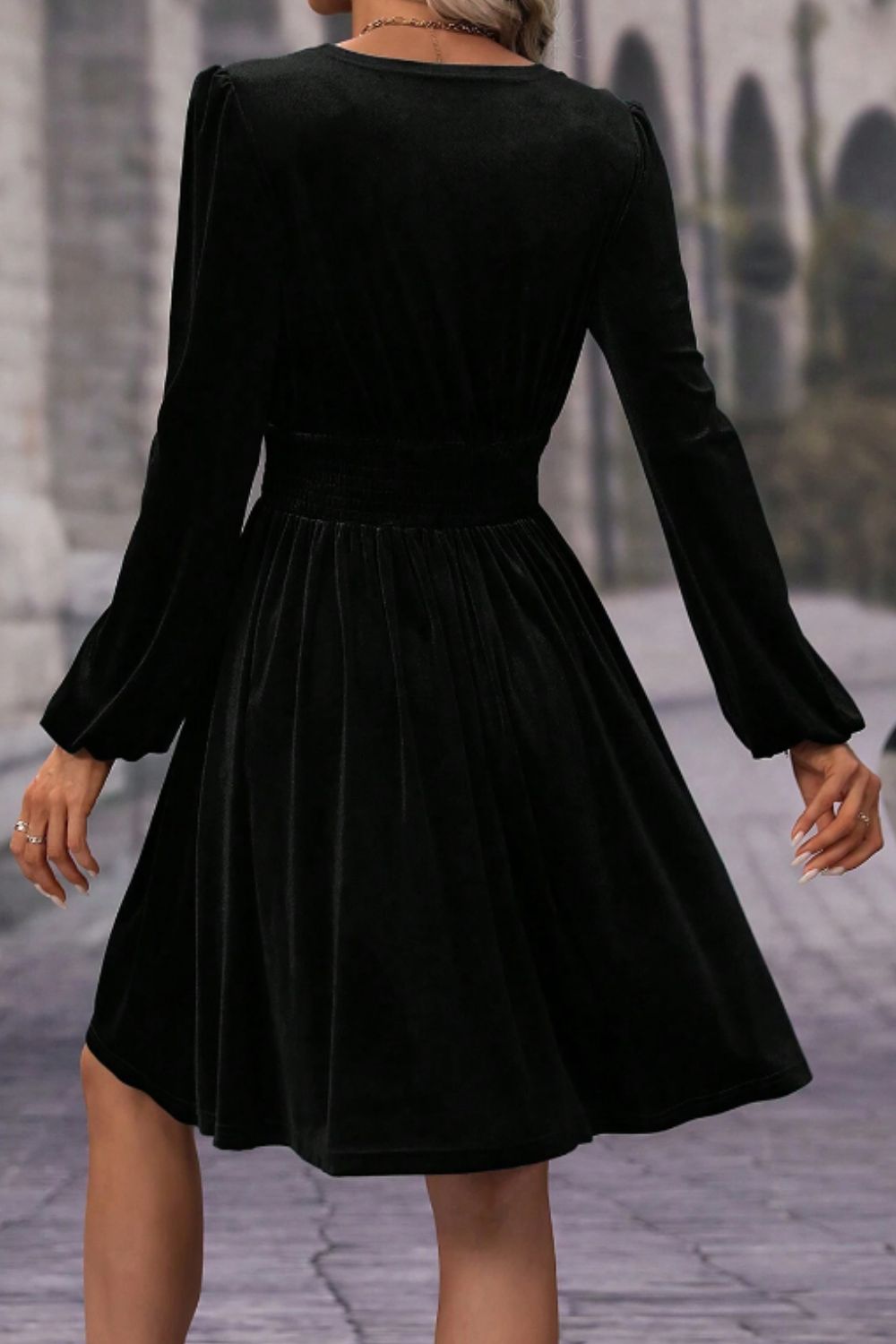 Surplice Long Sleeve Velvet Dress - Classique Collection