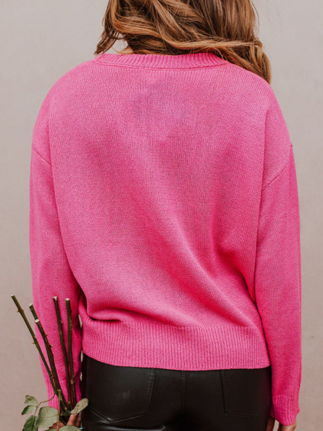 XOXO Round Neck Drop Shoulder Sweater - ClassiQ