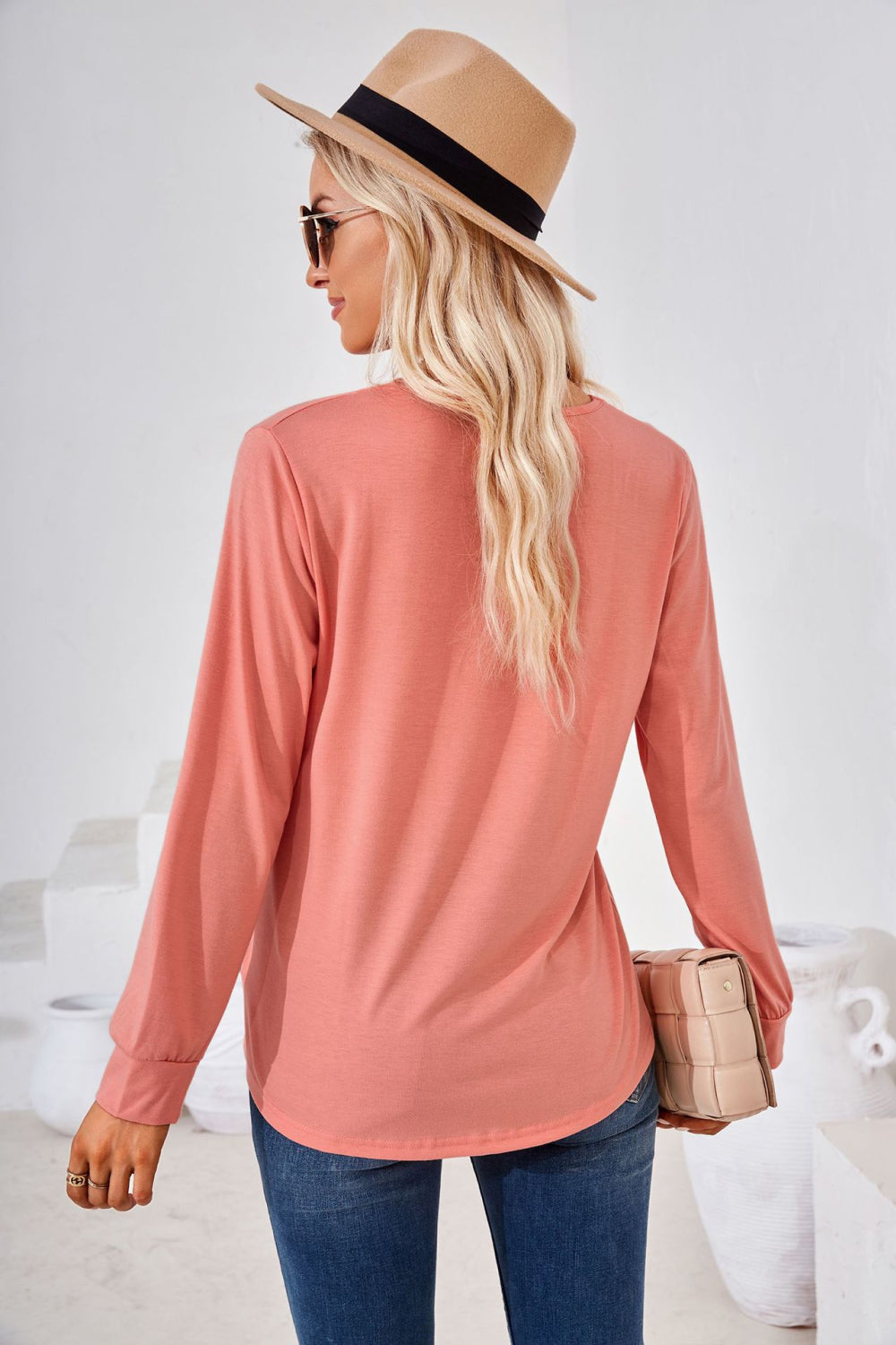 Square Neck Ruched Long Sleeve Blouse - Classique Collection