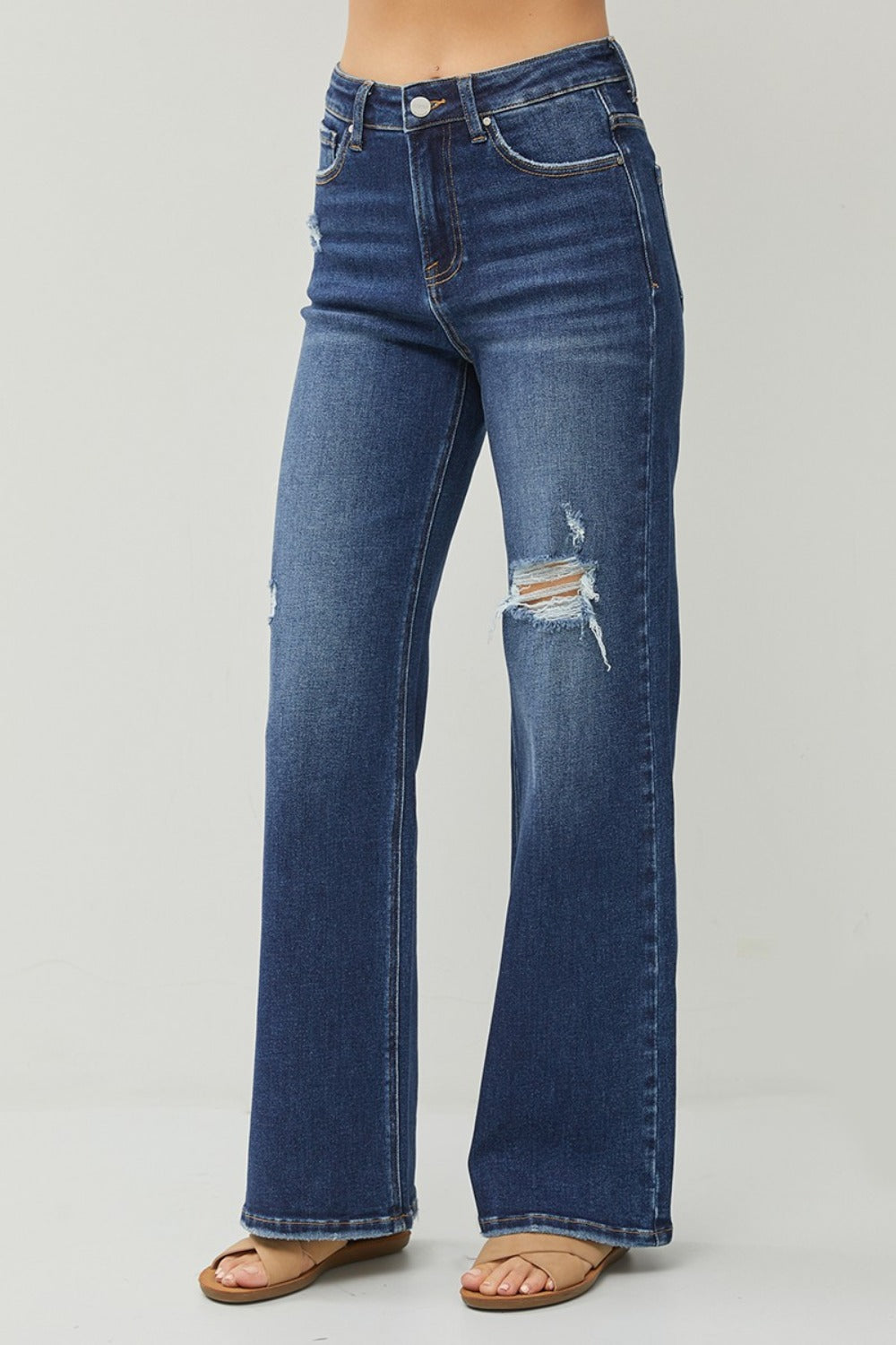 RISEN Full Size High Rise Distressed Wide Leg Jeans - Classique Collection