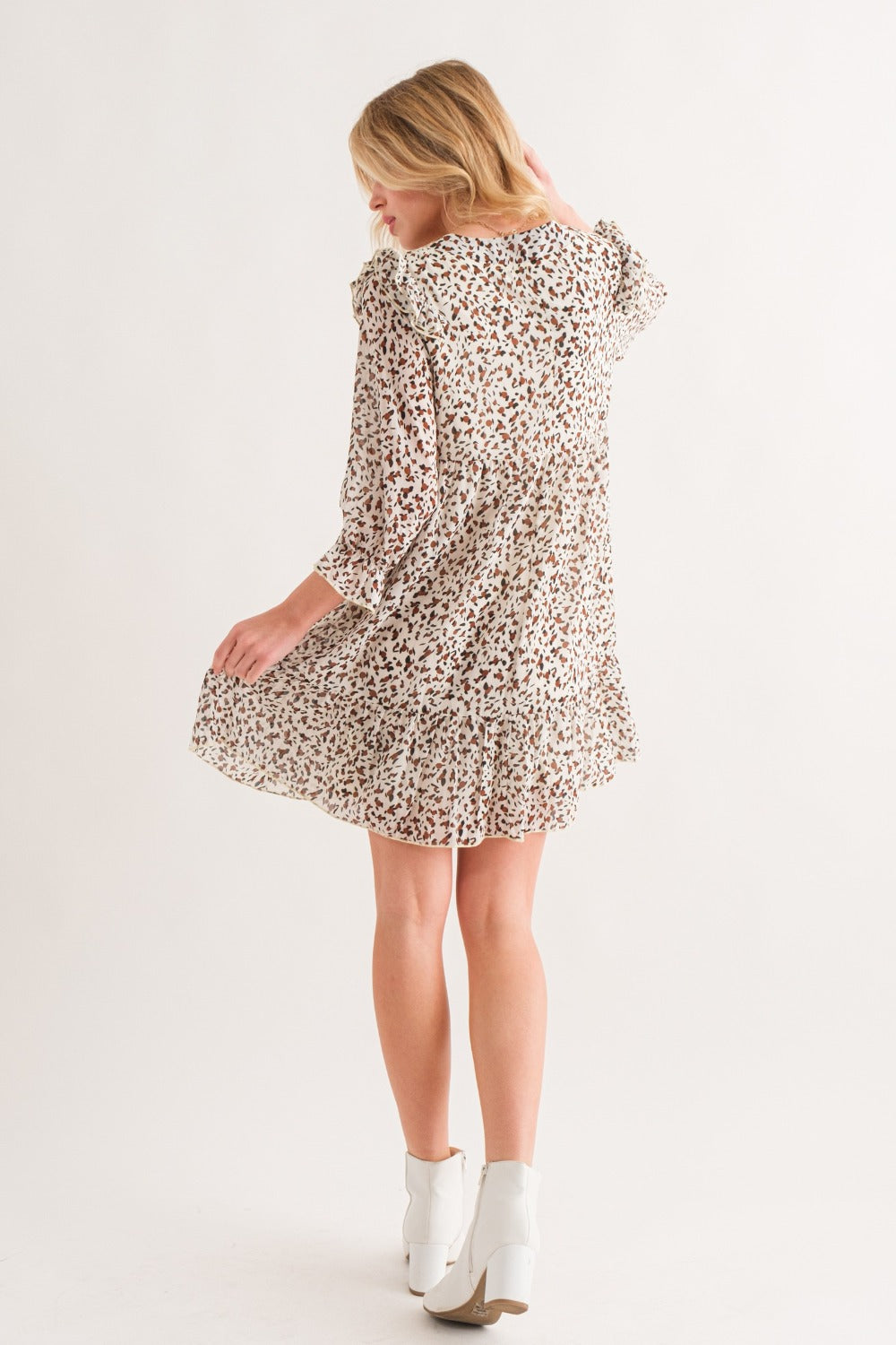 And The Why Leopard Ruffle Hem Woven Mini Dress - Classique Collection