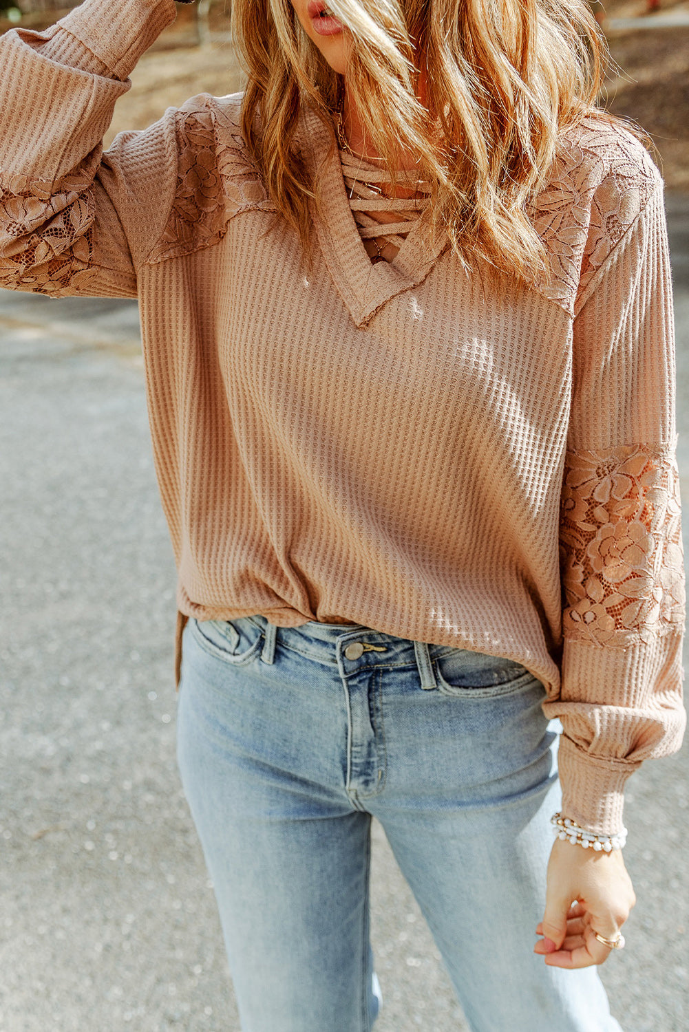 Crisscross V-Neck Waffle-Knit Top - Classique Collection
