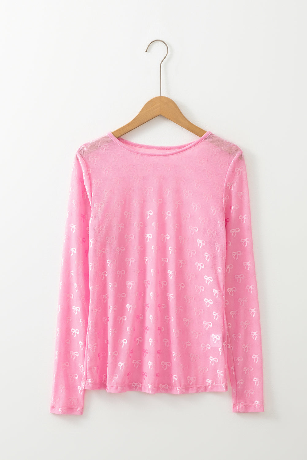 Black Bow Pattern Long Sleeve Slim Fit Mesh Top - ClassiQ
