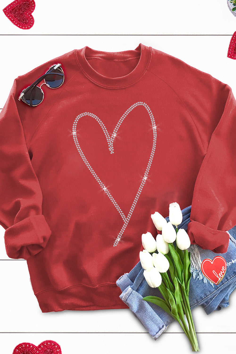 Heart Round Neck Long Sleeve Sweatshirt - ClassiQ