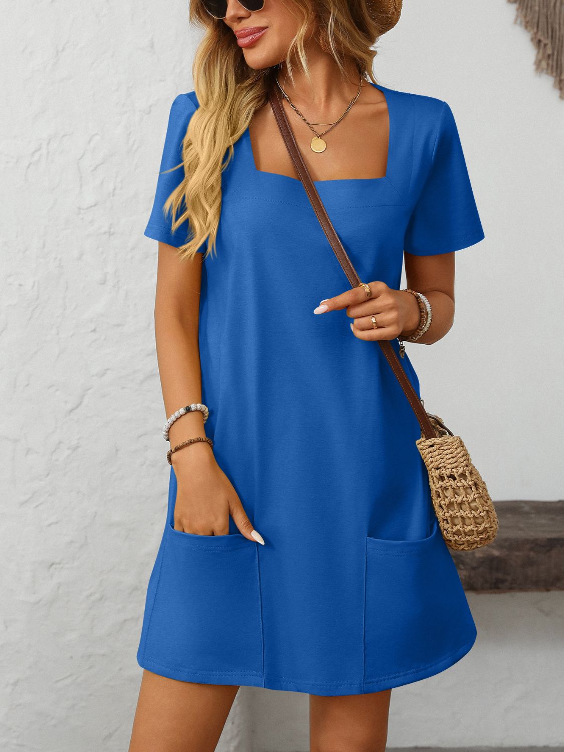 Mandy Square Neck Short Sleeve Mini Dress - Classique Collection