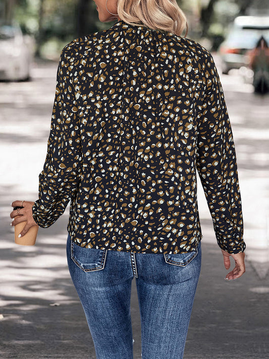 Perfee Printed Tie Neck Long Sleeve Top - Classique Collection