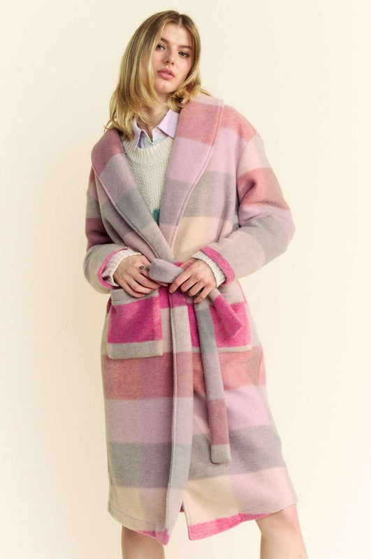 Davi & Dani Tied Color Block Collared Neck Coat - Classique Collection