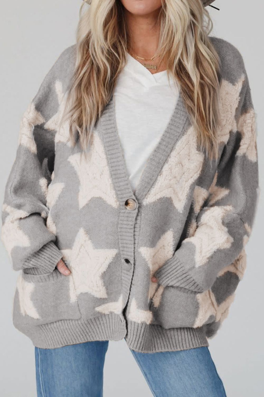 Star Button Up Long Sleeve Cardigan - ClassiQ