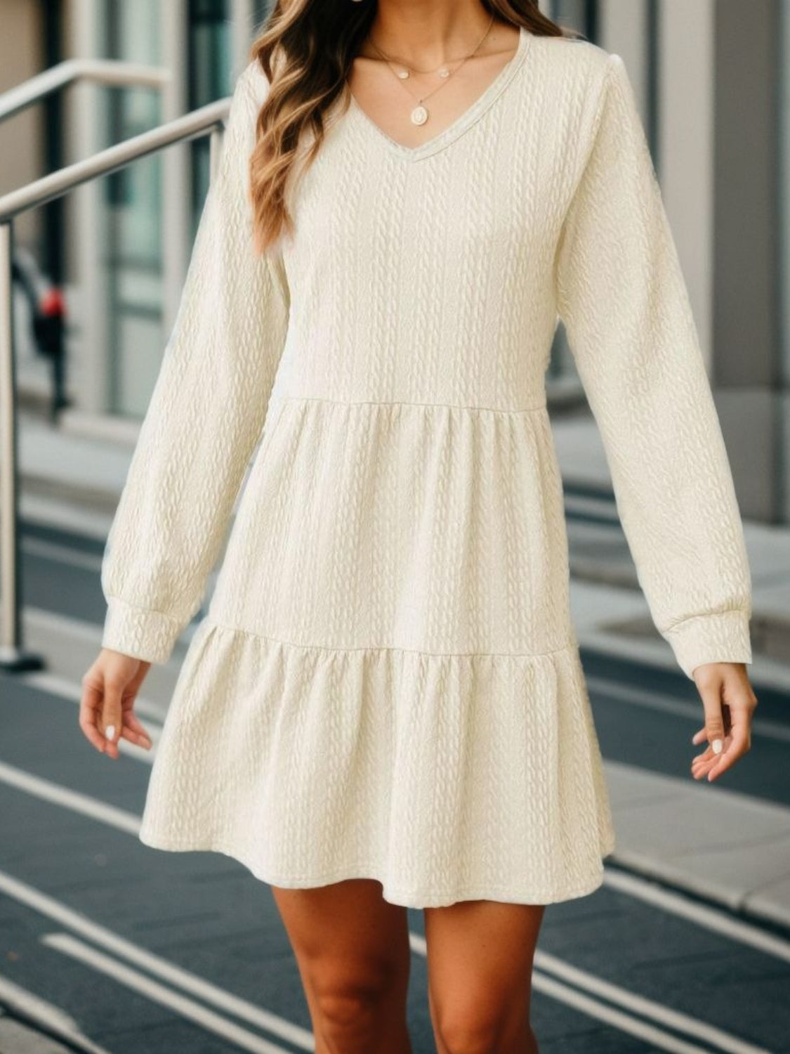 V-Neck Long Sleeve Mini Dress - Classique Collection