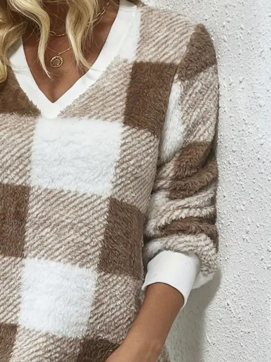 Plaid V-Neck Long Sleeve Dress - Classique Collection