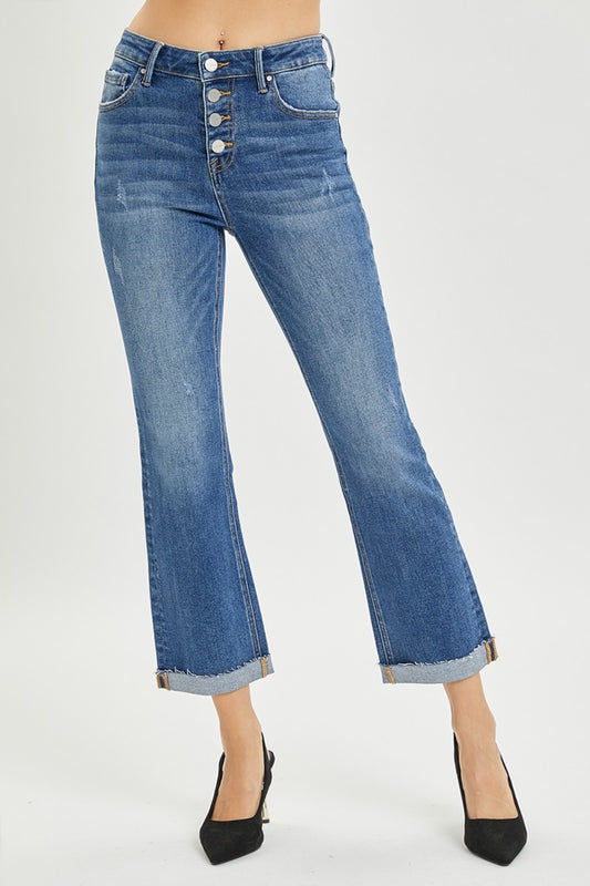 RISEN Full Size Button Fly Cropped Bootcut Jeans - Classique Collection