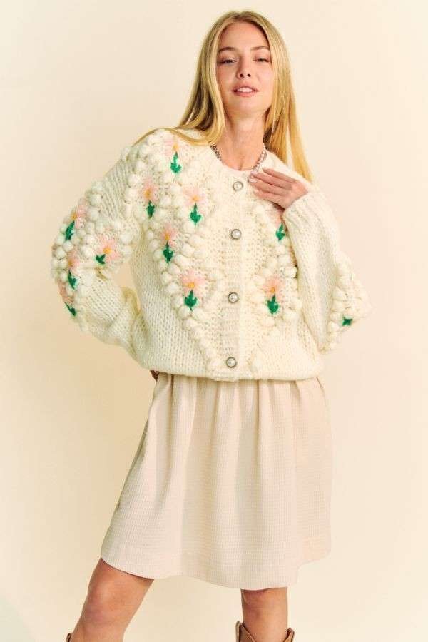 Davi & Dani Floral Pattern Button Down Cardigan - Classique Collection