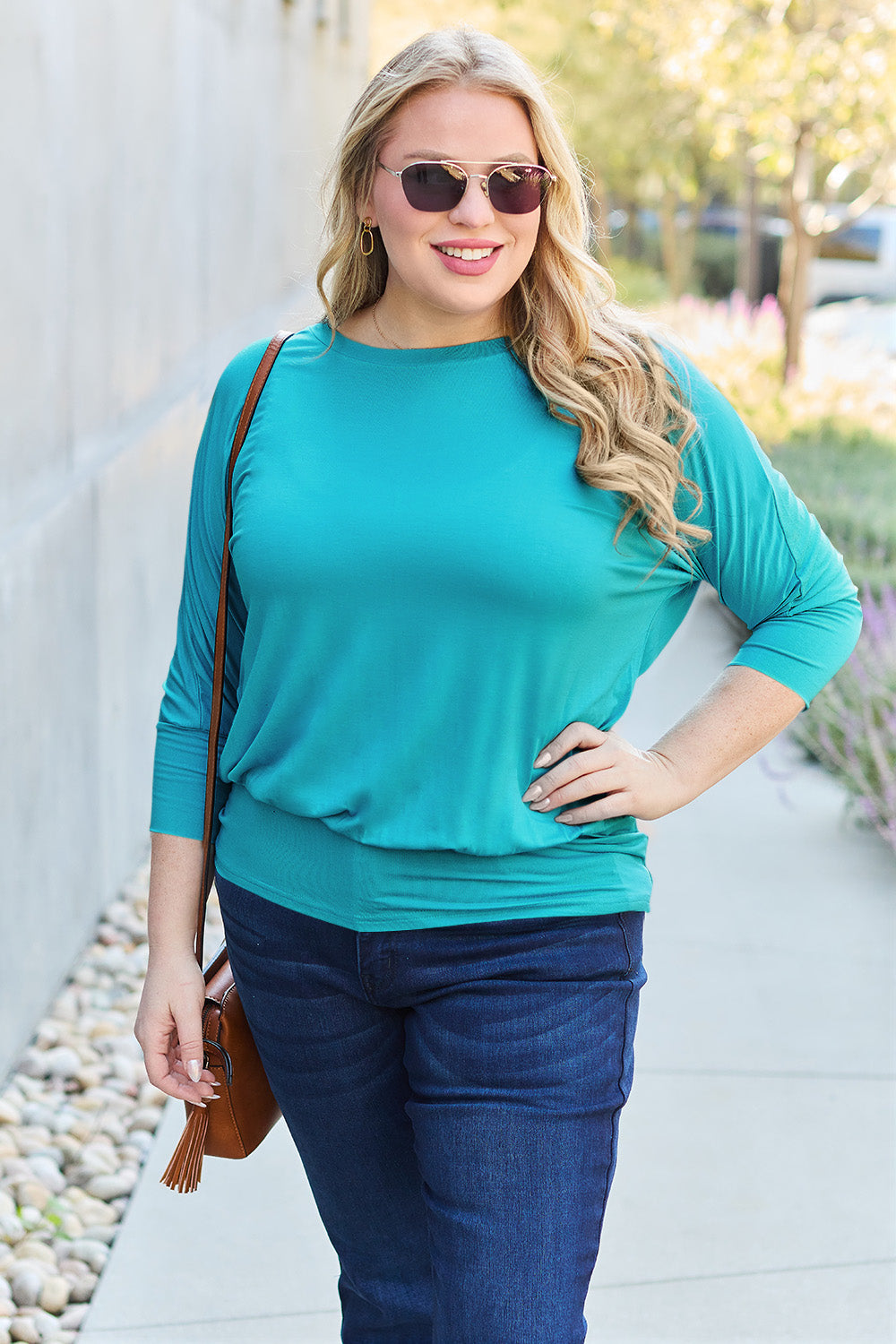 Basic Bae Full Size Round Neck Batwing Sleeve Top - Classique Collection
