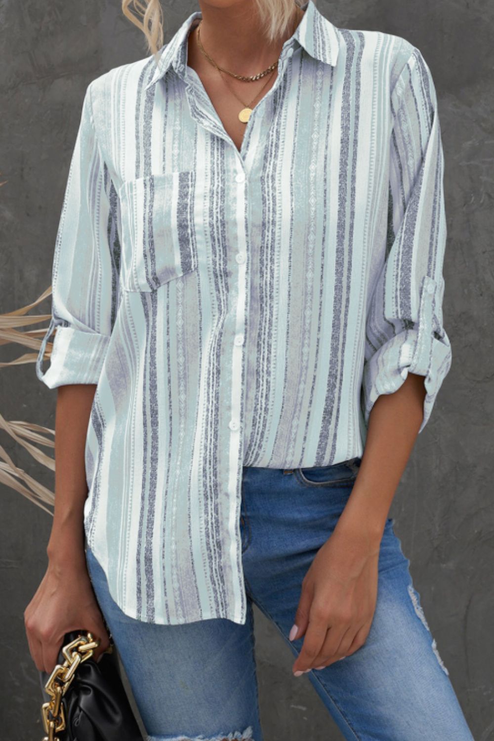 Striped Collared Neck Long Sleeve Shirt - Classique Collection