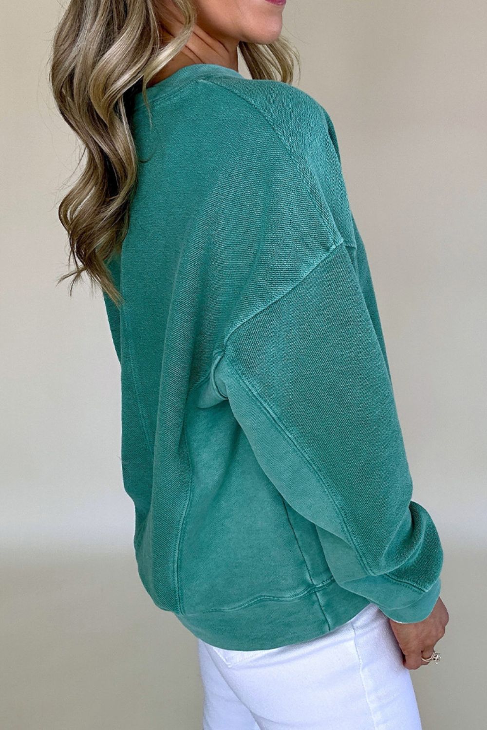 Notched Drop Shoulder Long Sleeve Sweatshirt - Classique Collection