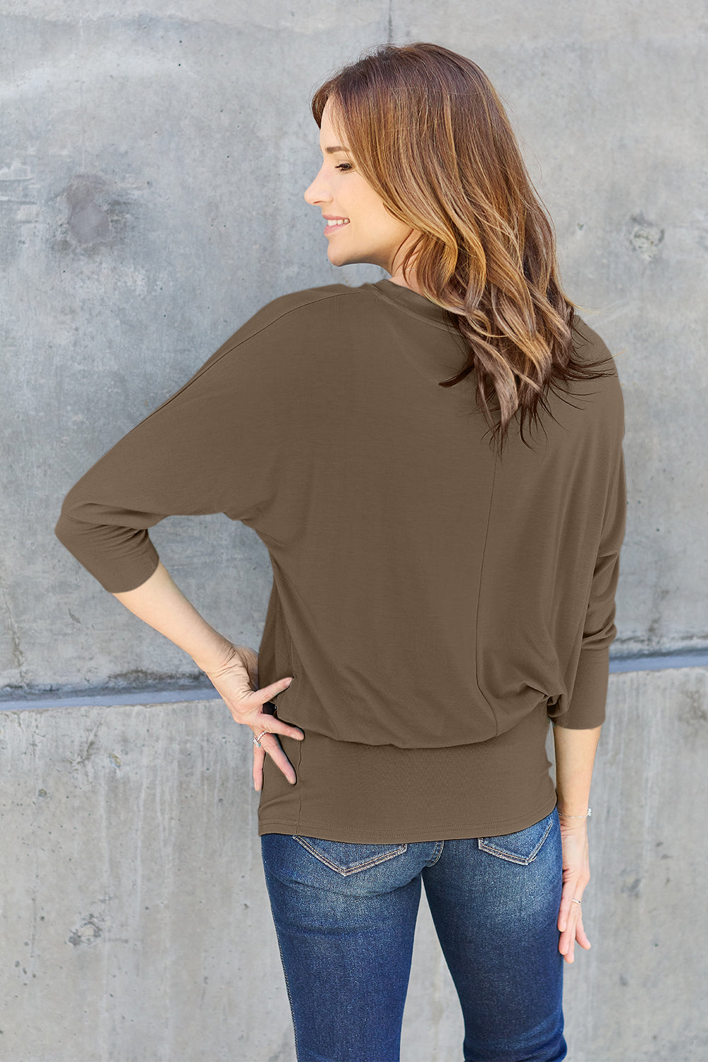 Basic Bae Full Size Round Neck Batwing Sleeve Top - Classique Collection